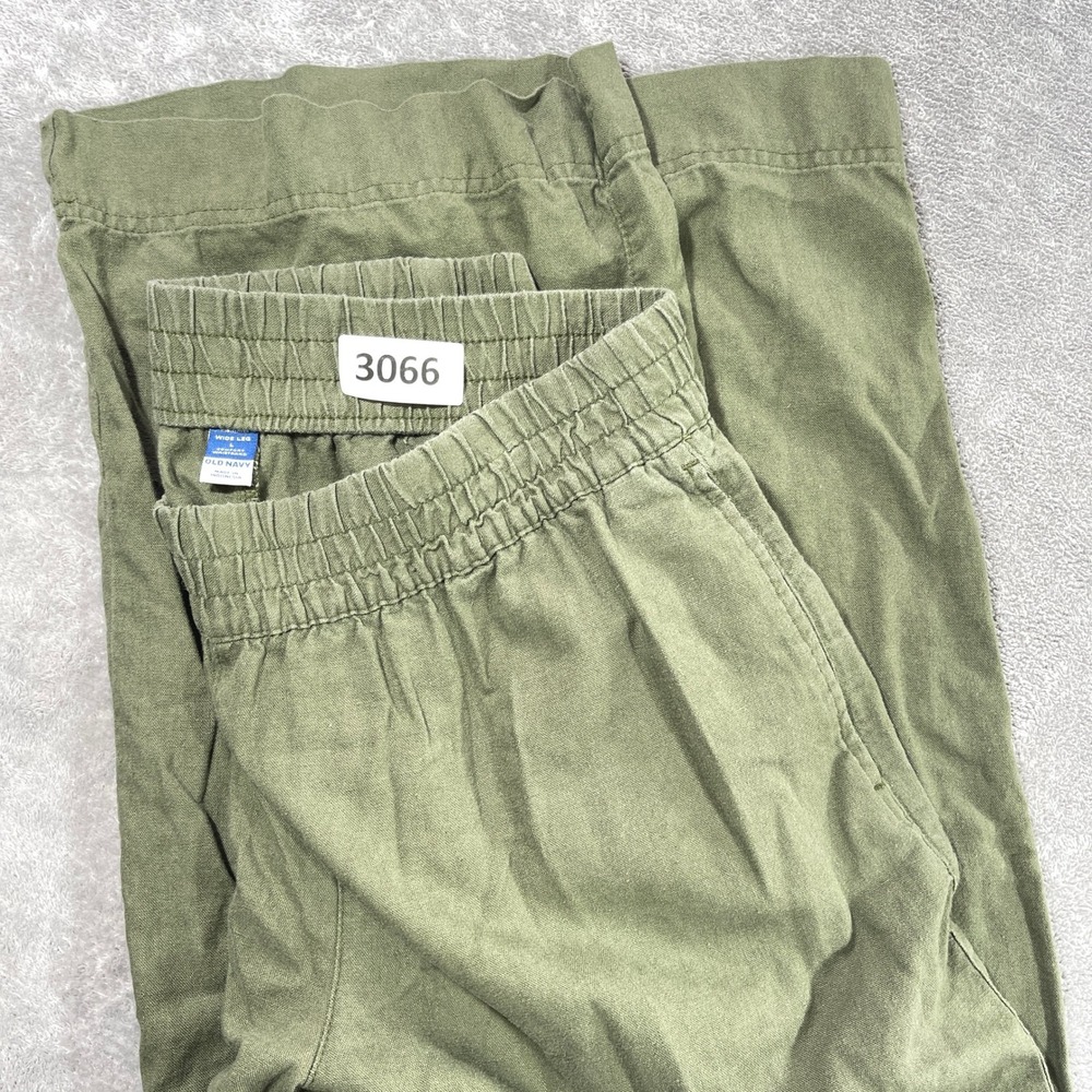 Old Navy Wide Leg Pants‎ Women Large Green Comfort Waistband Linen Blend Relaxed